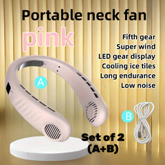 Portable Neck Fan Quick Cooling TYPE C Fast Charging 5 Gears LED Display