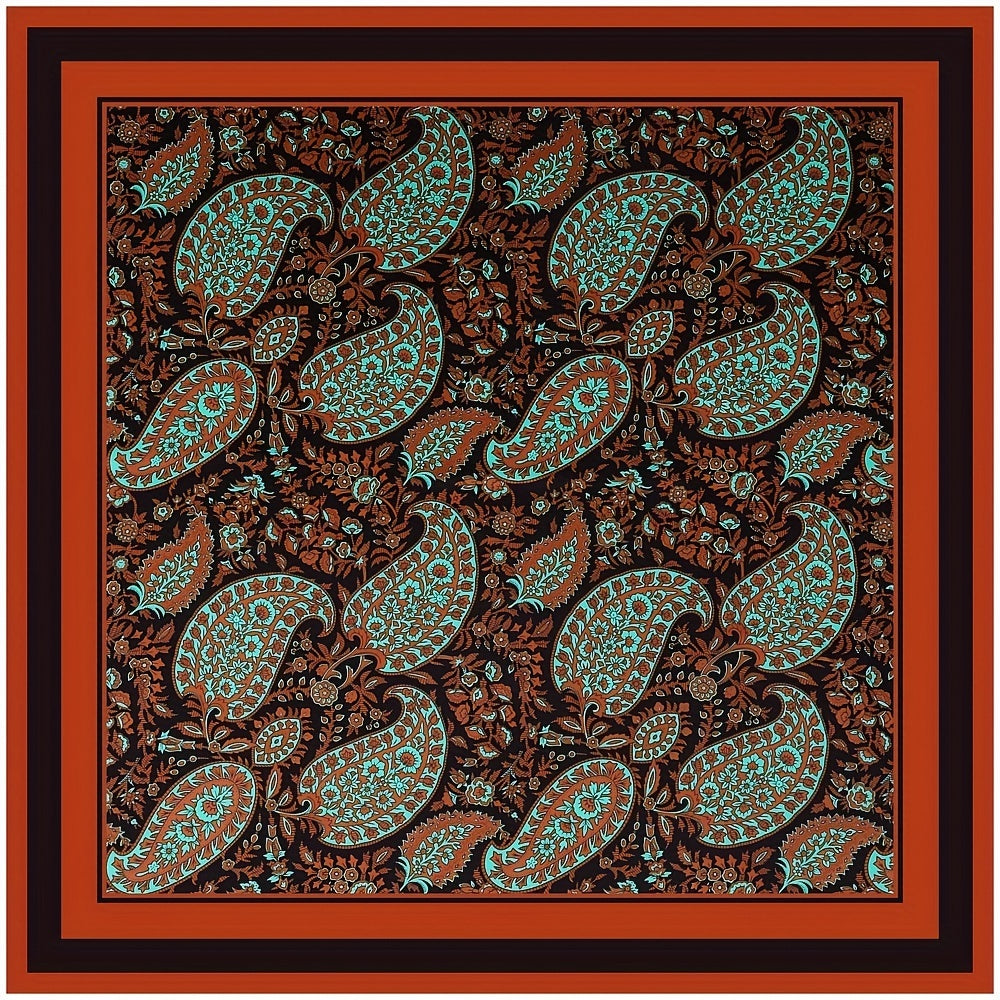 Large Paisley Print Square Scarf Vintage Satin Shawl Boho Head Scarf