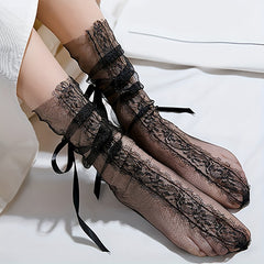 Sheer Lace Mesh Socks Lightweight & Breathable Lace Up Stockings