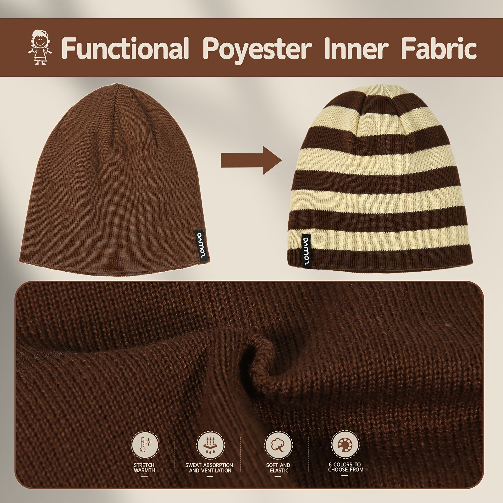 Zowya Reversible Kids Beanie Hat - Striped & Solid Colors