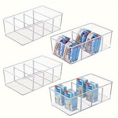 4pcs Divided Storage Box Desktop Convenience Clear