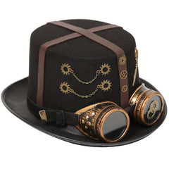 Steampunk PU Leather Cross Vintage Metal Gear Hat