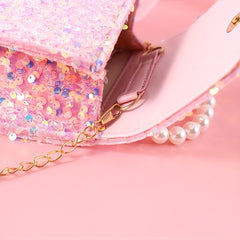 Kids Sequin Bow Crossbody Bag with Faux Pearl Decor