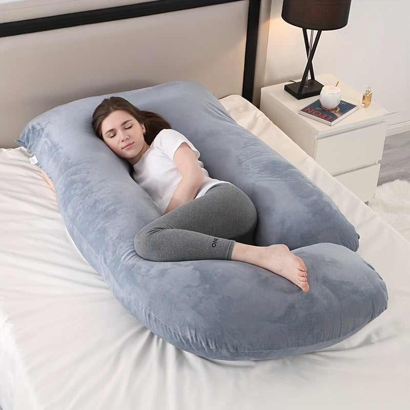 J Shaped Full Body Pillow with Cooling Cover & Removable Velvet Cushion