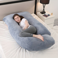 J Shaped Maternity Pillow Crystal Fleece Washable Support Abdominal Pillow