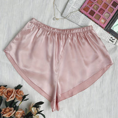 Soft Satin Sleep Bottoms Elastic Waistband Shorts Women's Sleepwear