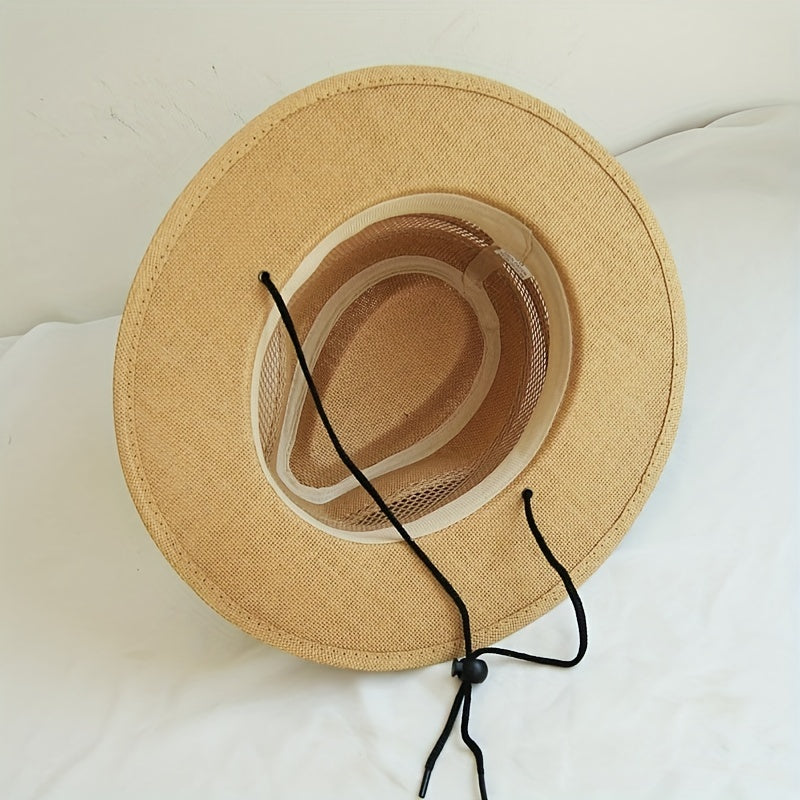 Mesh Hollow Fedora Sun Hat Wide Brim Cowboy Straw Jazz Hat