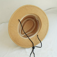 Mesh Hollow Fedora Sun Hat Wide Brim Cowboy Straw Jazz Hat