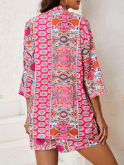 Paisley Print Cardigan & Tie Shorts Set