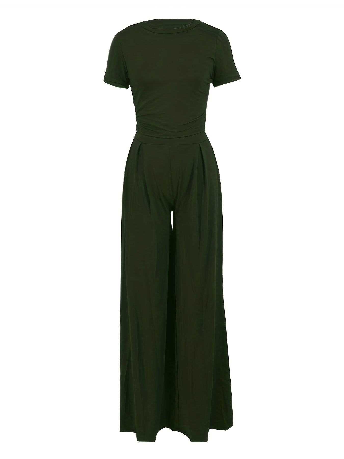 Casual Crew Neck Tee & Wide Leg Pants Set
