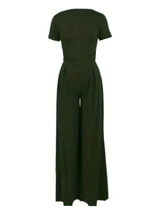 Casual Crew Neck Tee & Wide Leg Pants Set