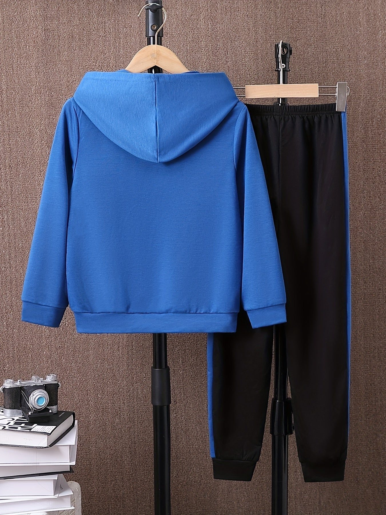 Boy's 2pcs Block Hoodie & Sweatpants Set for Spring Fall