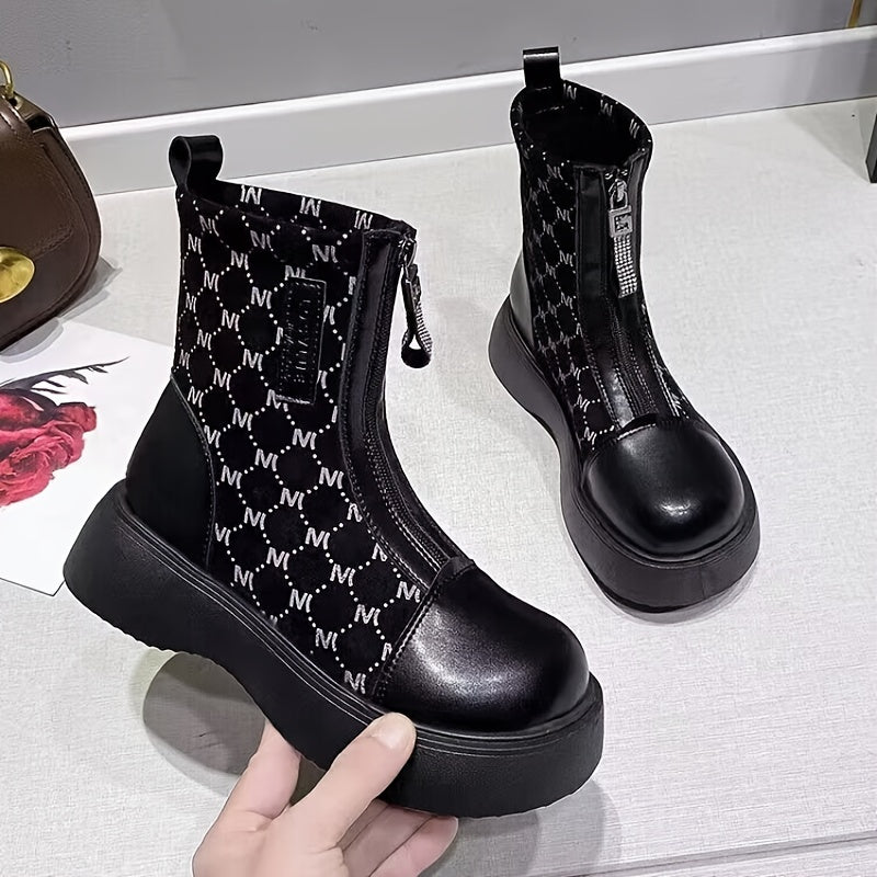 Platform Chelsea Boots Front Zipper Faux Leather Short Boots Women's