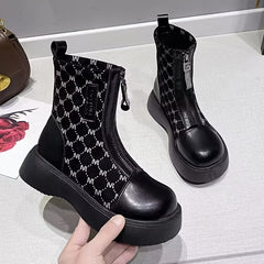 Platform Chelsea Boots Front Zipper Faux Leather Short Boots Women's