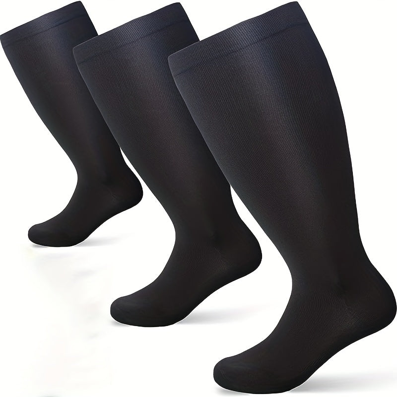 3 Pairs Plus Size Compression Socks 20-30mmHg Wide Calf Knee High Support