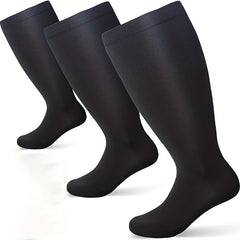 3 Pairs Plus Size Compression Socks 20-30mmHg Wide Calf Knee High Support
