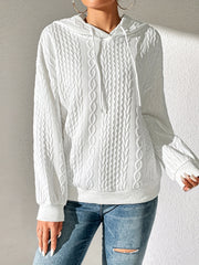Textured Drawstring Hoodie Long Sleeve Sweatshirt