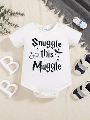 Baby's Striped Romper with Letter Graphics - Short Sleeve Onesie