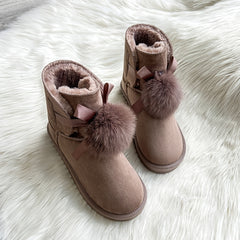 Plush Snow Boots Round Toe Bowknot Ankle Boots Women's Footwear
