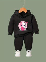 Kid's 2pcs Cat & Heart Print Long Sleeve Outfit Hoodie & Pants Set