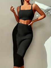 Waffle Print Tank Top & Bodycon Skirt Set