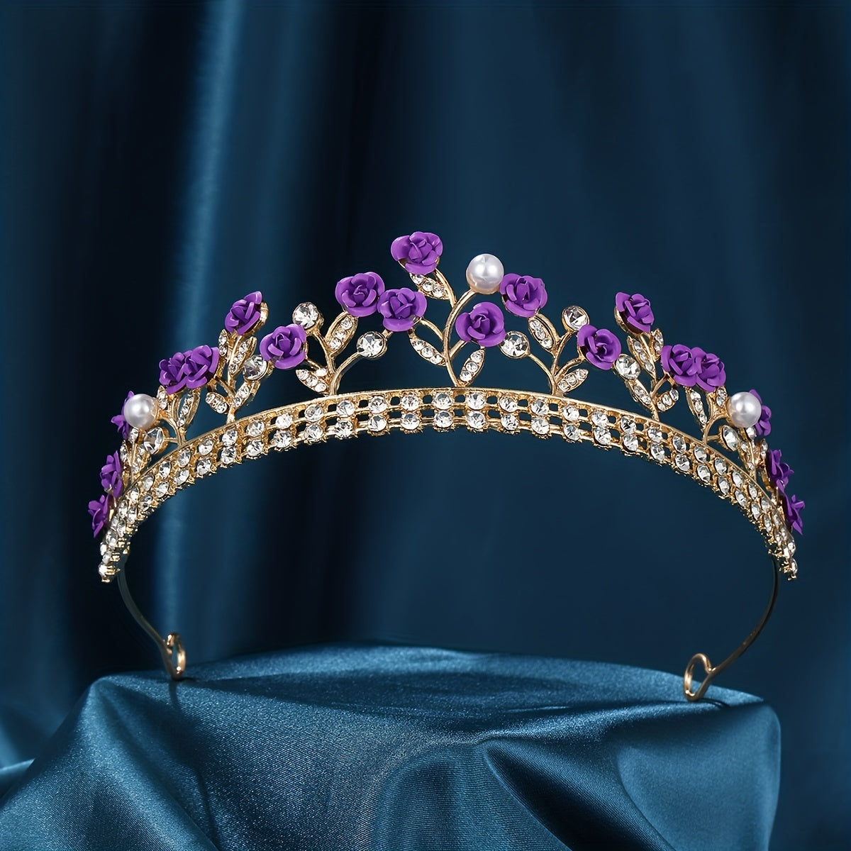 Purple Flower Headband Faux Pearl Princess Crown Head Jewelry