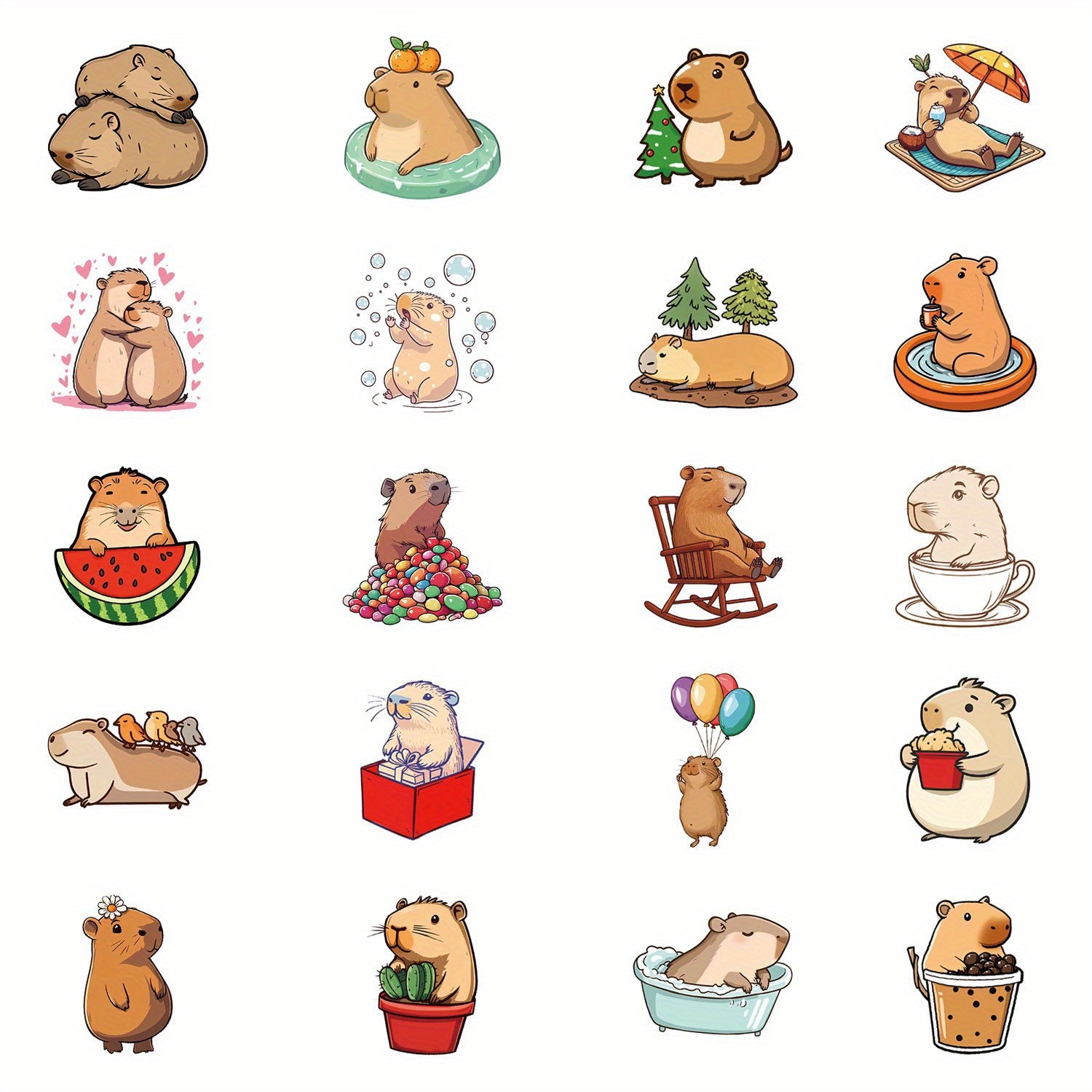 100pcs Capybara Stickers Waterproof Vinyl Decals for Laptops Phones Cars