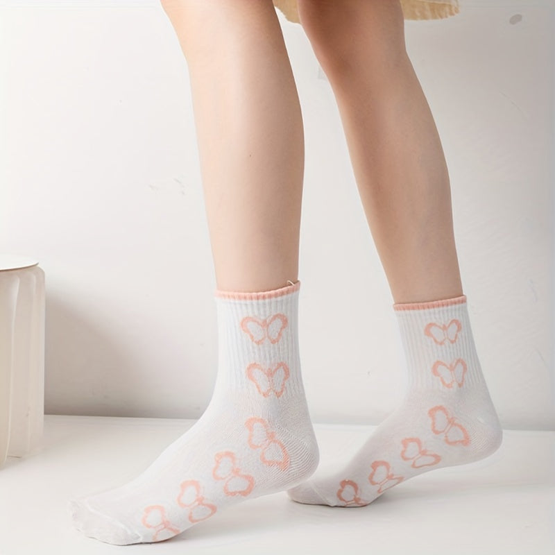 5 Pairs Floral & Plaid Print Socks for Women