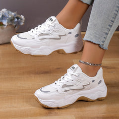 Women's Mesh Platform Sneakers Lace Up Outdoor Shoes Comfortable Low Top