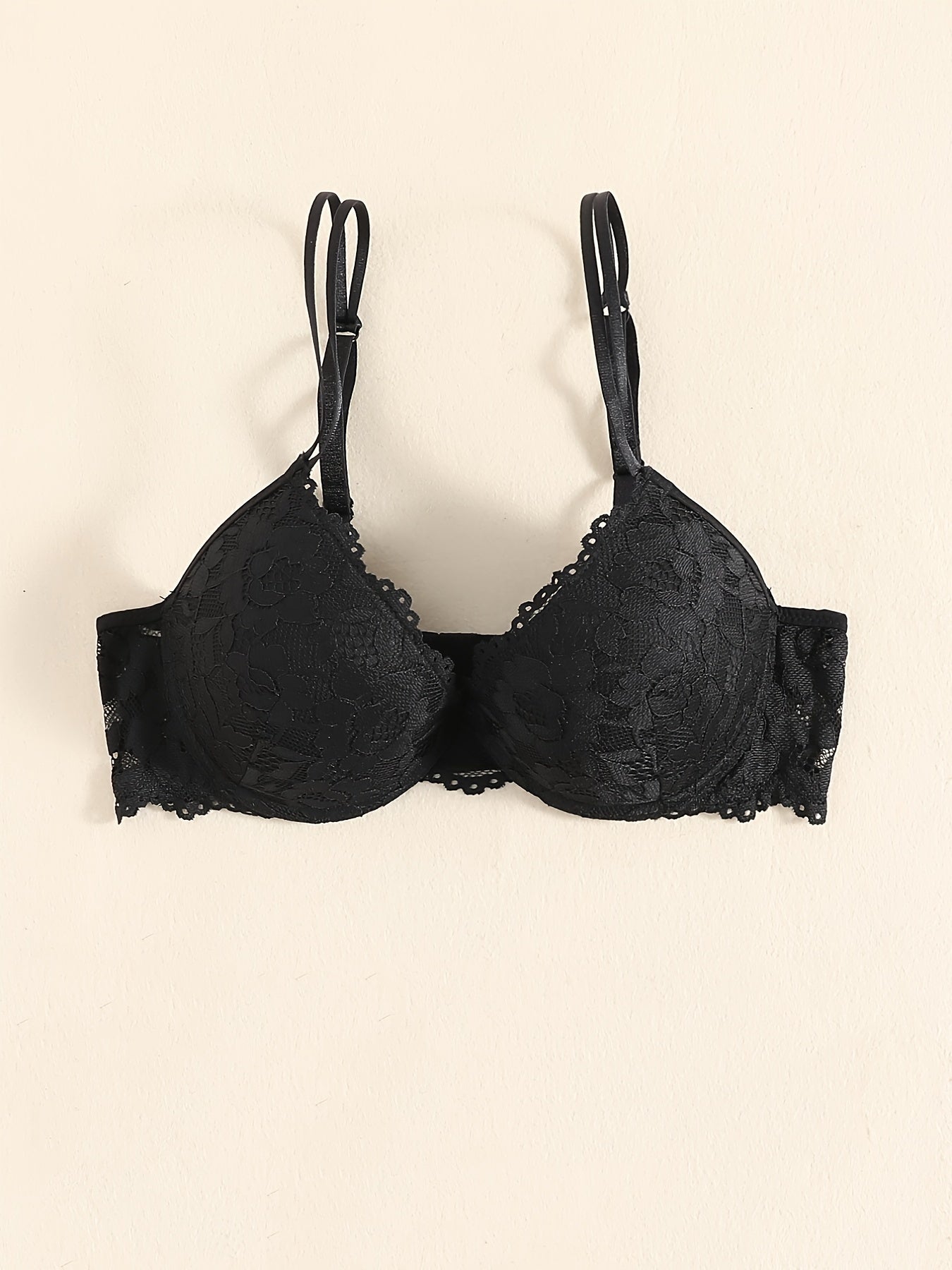 Lace Jacquard Push Up Bra Double Strap Thick Cup