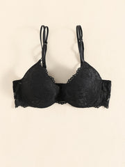 Lace Jacquard Push Up Bra Double Strap Thick Cup