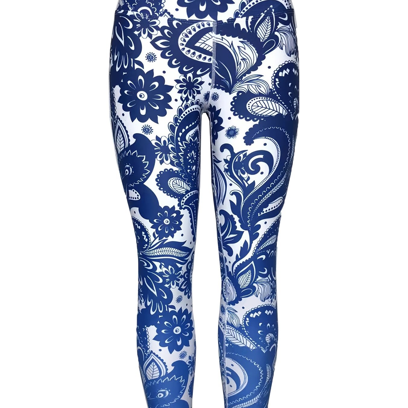 Porcelain Print Cropped Yoga Pants Stretchy Fitness Leggings
