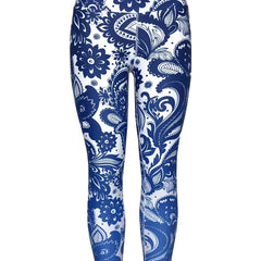 Porcelain Print Cropped Yoga Pants Stretchy Fitness Leggings