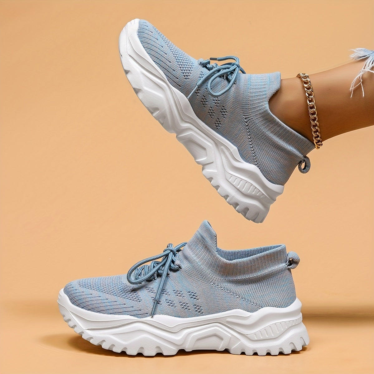 Women's Breathable Knit Sneakers Lightweight Low Top Lace Up Shoes