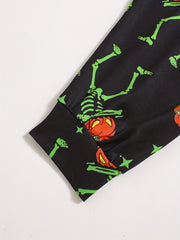 Boys Halloween 2pcs Sweatshirt & Sweatpants Set Pumpkin Skeleton Print