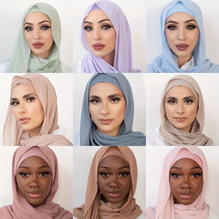Solid Pearl Chiffon Muslim Hijab Lightweight Breathable Long Turban