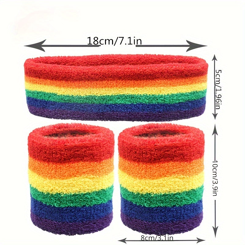 Rainbow Wrist Guard & Headband Set Sports Sweat Absorbing Basketball