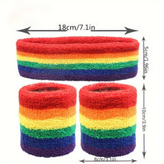 Rainbow Wrist Guard & Headband Set Sports Sweat Absorbing Basketball