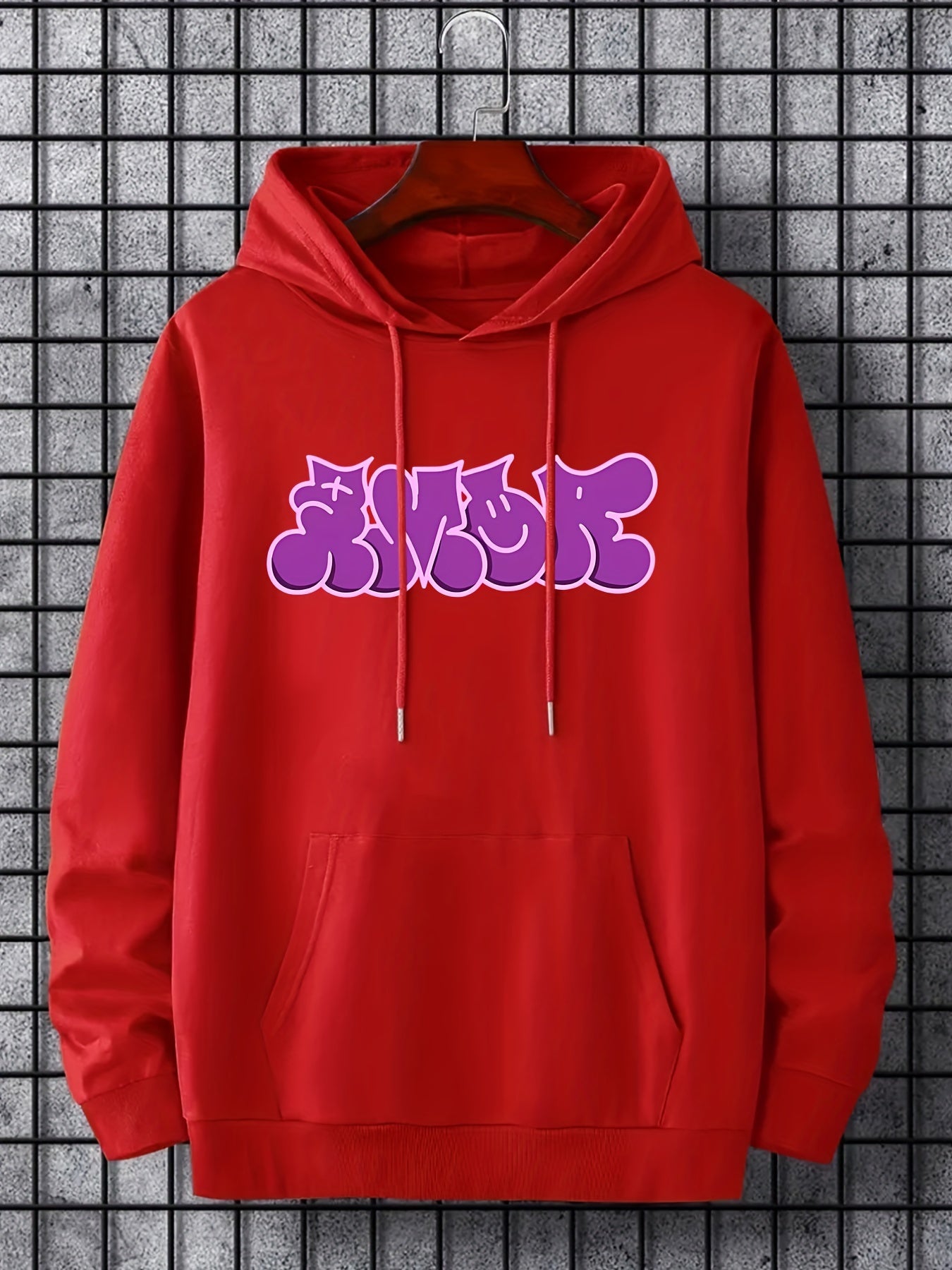 Men's Cartoon Letter Print Hooded Sweatshirt for Autumn and Winter