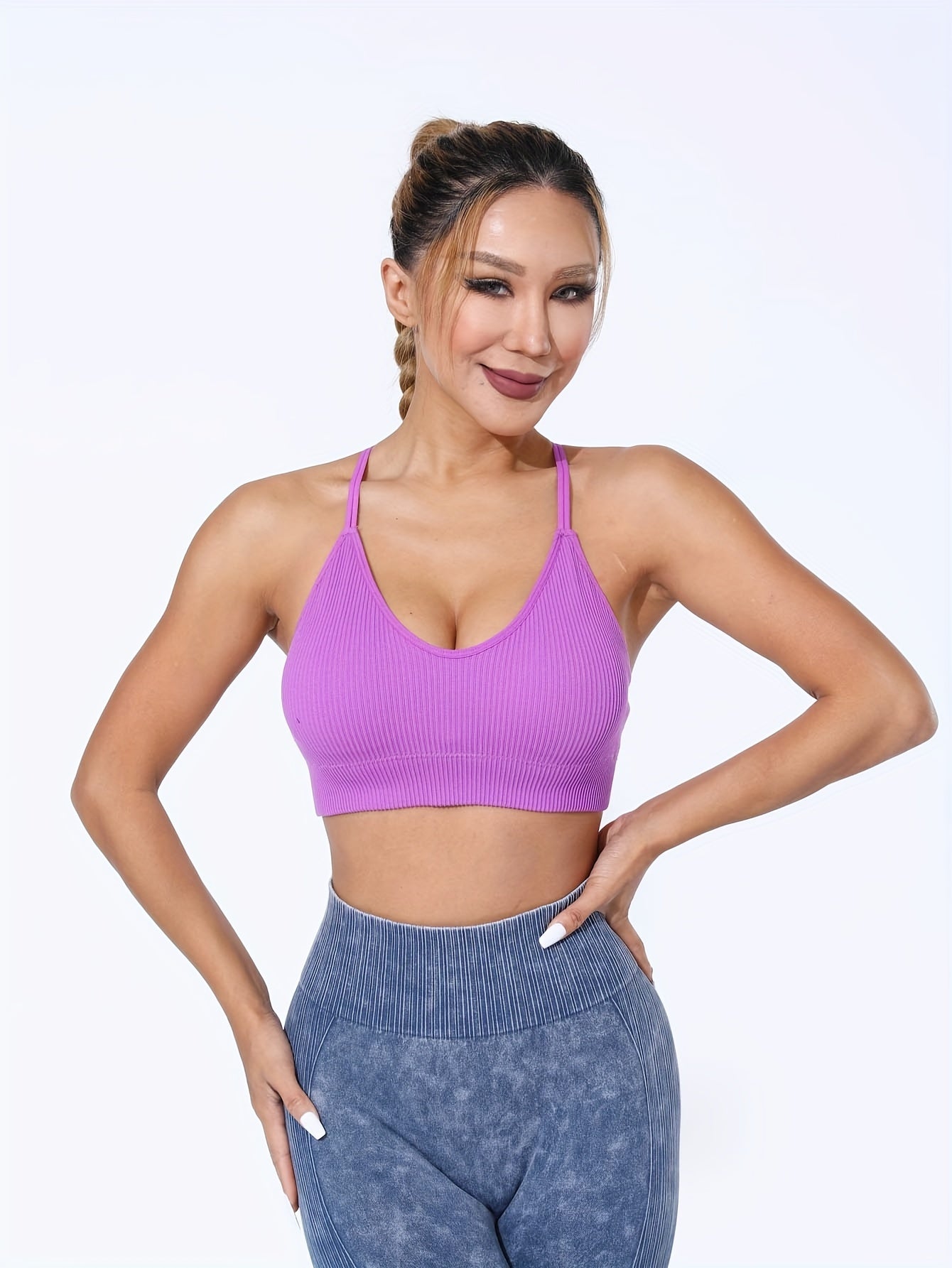 Diagonal Padded Sports Bra with Tie
