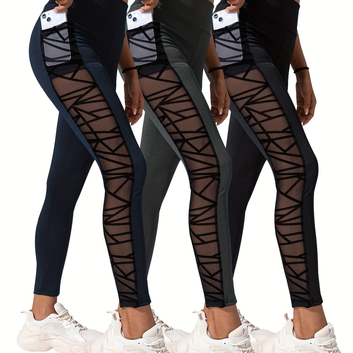 Yoga Sports Leggings High Waist Mesh Insert Tight Pants