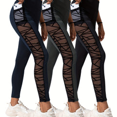 Yoga Sports Leggings High Waist Mesh Insert Tight Pants