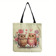 Cartoon Owl Print Canvas Bag Lightweight Versatile Shoulder Bag
