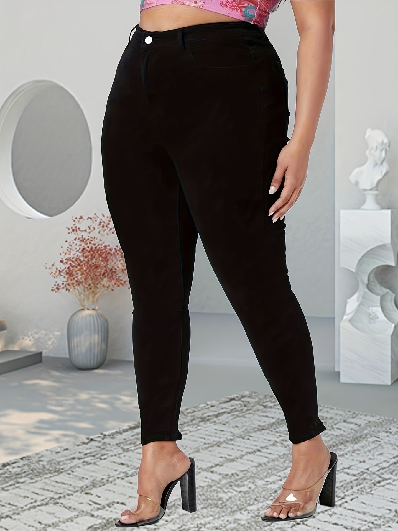 Solid High Rise Button Fly Skinny Jeans
