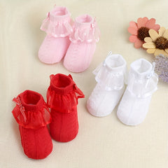 3 Pairs Baby Girl Lace Socks Silver Edge 0-6 Months