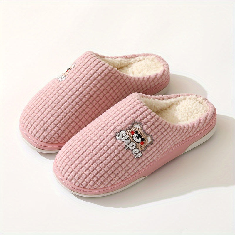 Men's Plaid Cartoon Print Slip On House Shoes