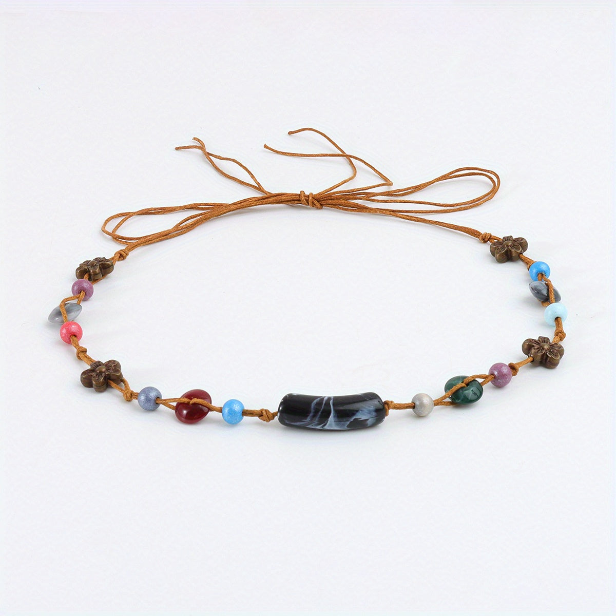 Retro Literary Style DIY Rope With Hat Circle Wooden Beads String Rope Ornament