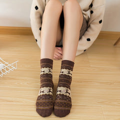 Elk Print Thickened Socks Warm Christmas Mid Tube Women's Stockings