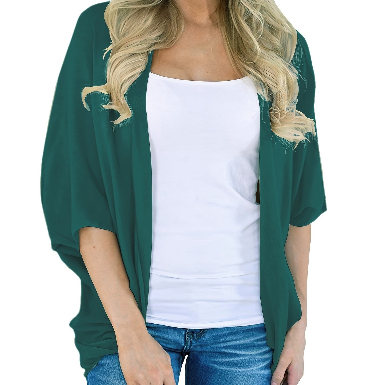 Green V Neck Cover Up Shirt Long Sleeve Loose Fit Rash Guard Women's Swimwear
