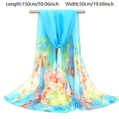 Phoenix Tail Print Chiffon Scarf Vintage Silk Thin Shawl Hijab